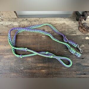 Horse Tack - 7’ Braided Nylon Purple & Green Barrel Trail Roping Western Reins